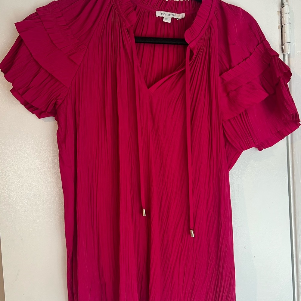 Chico's Pink Pleated Blouse with Tie Front